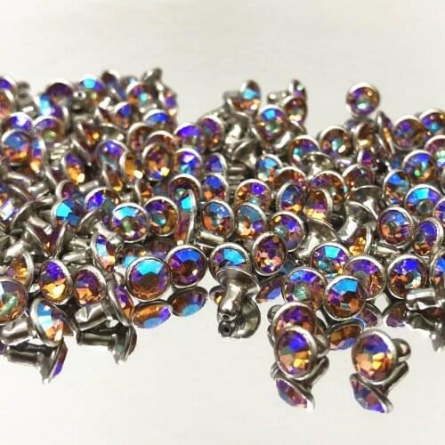 50Sets 6MM CZ++ Champagne AB Crystal Rhinestone Rivets AB Plated Rivets Assorted Cabochon Rivets Fit DIY Making Shipping Free