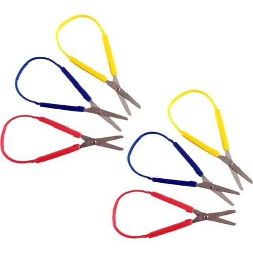6pcs Colorful Loop Scissors for Kids Easy Grip Self-Opening Scissor Safety Cut Y3NC