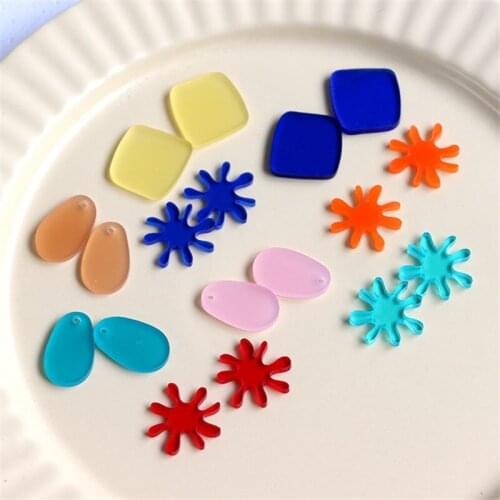 Simple style 100pcs/lot color print geometry irregular square/flowers/ovals shape acrylic beads diy jewelry accessory