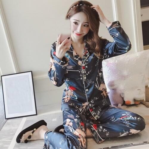 Satin Silk Pajamas for Womens Set Pyjamas Button Pigiama Donna pjs Autumn Mujer Pijama Sleepwear Nightwear Pizama Damska 2Pcs