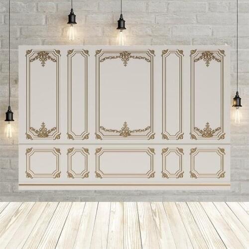 Avezano Photography Backgrounds White Retro Wallpaper Golden Pattern Backdrops For Photo Studio Decoration Photocall Photozone