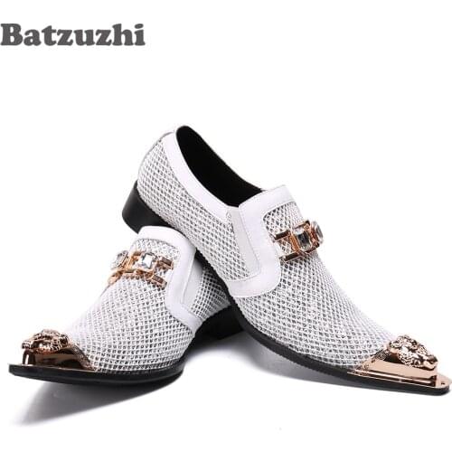 Batzuzhi Leather Dress Shoes Men Luxury Handmade Men Shoes Pointed Metal Tip Zapatos Hombre Blink Party & Wedding Footwear Men