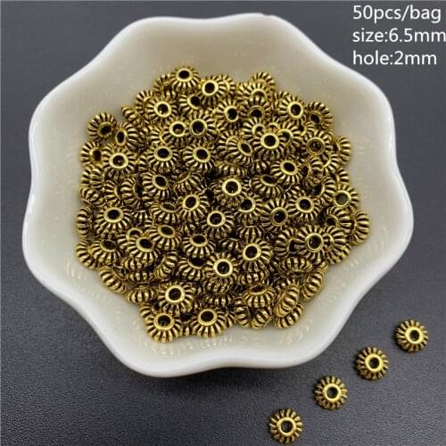 50pcs/Lot 6.5mm Oval Shape Gold Connector Alloy Beads Cap Ancient Golden Charms Beads For Jewelry Making