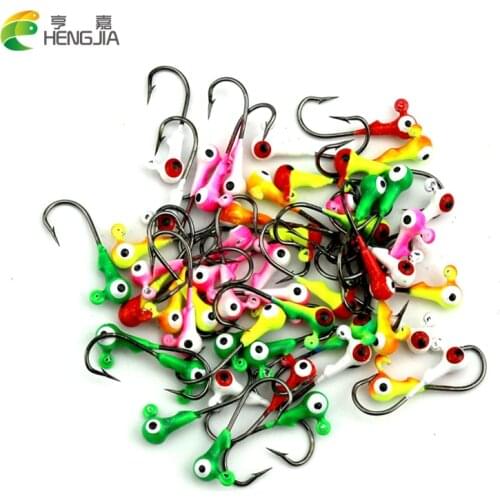 Hengjia 100pcs Jig head Big Eye 1G mixed color Fishing Lead lures Mini headed hook fishing jigging bait fishing tackle