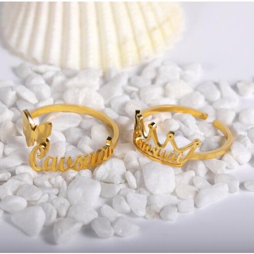 Personlizd Name Butterfly Rings for Women Gold Stainless Steel Adjustable Rings Unique Engagement Jewelry 2021 Fashion