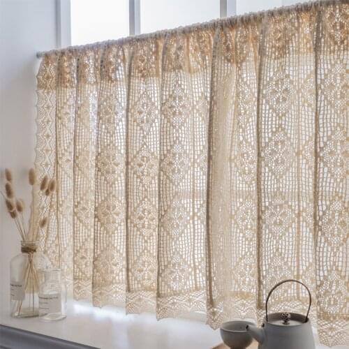 American Country Cotton Linen crochet Kitchen Half Curtain Retro Small Curtain Hollowed out Short Drapes For Bay Window MY431#30