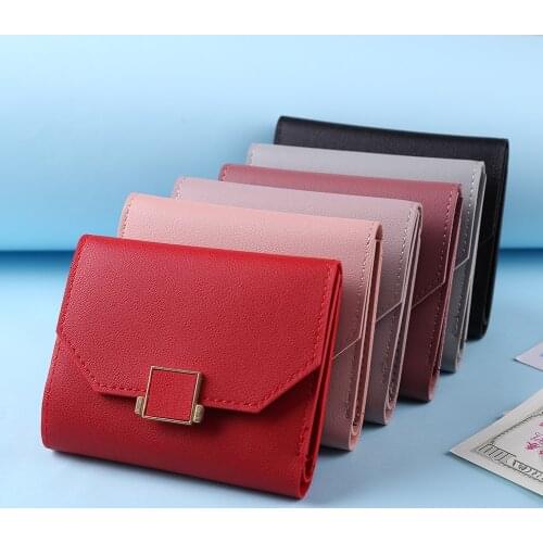 New Fashion PU Leather Women Small Square Wallet Card Holder Money Bags Casual Solid Color Female Short Coin Purse Zipper Clutch