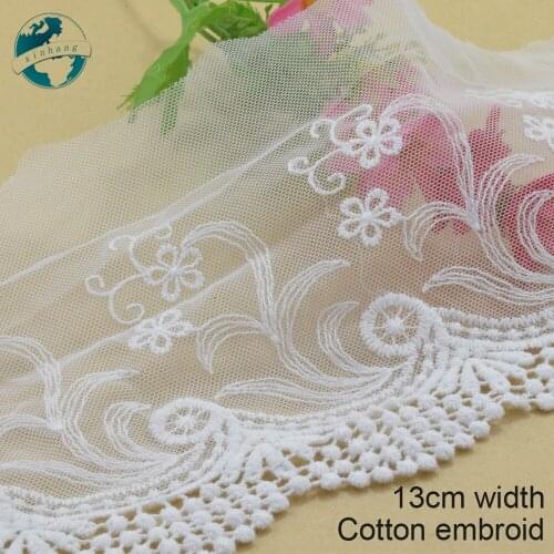 3yards 13cm width Cotton embroid lace sewing ribbon guipure trims fabric warp knitting DIY dolls Accessories wedding lace#3878