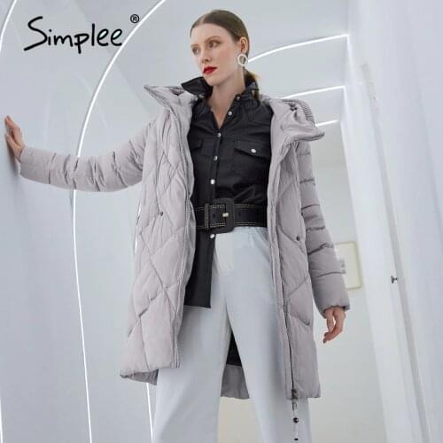 Simplee Warm elegant knitted collar women coat jacket Casual pocket parka Fashion long female winter windproof jacket light grey