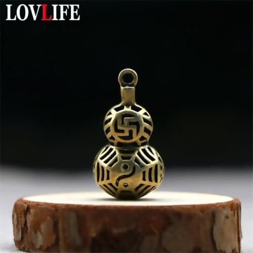 Copper Hollow Gourd Key Chain Chinese Lucky Car Keychain Hanging Pendant Jewelry Retro Brass Girl Backpack Decoration Gift