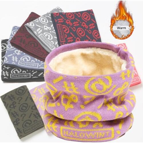 Fashion Letter Winter Knitted Scarf Women Men Neck Ring Bufanda Warm Thick Fur Cotton Snood Kid Scarves Windproof Ski Mask