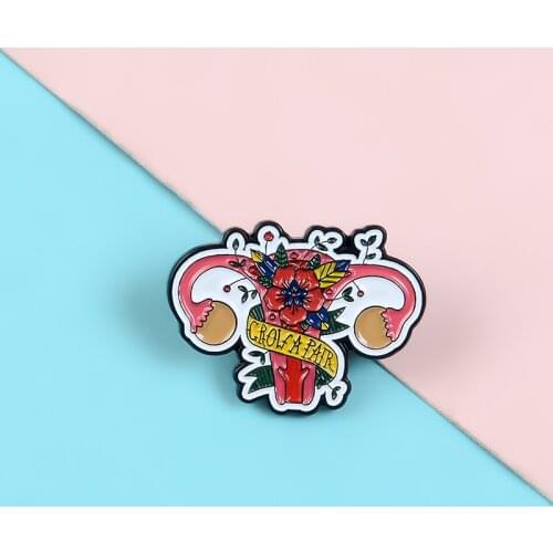 Cartoon Feminism Enamel Pins Custom Flowers Uterus Womb Brooches for Backpack Banner Badge Fashion Jewelry Gift for Friends girl