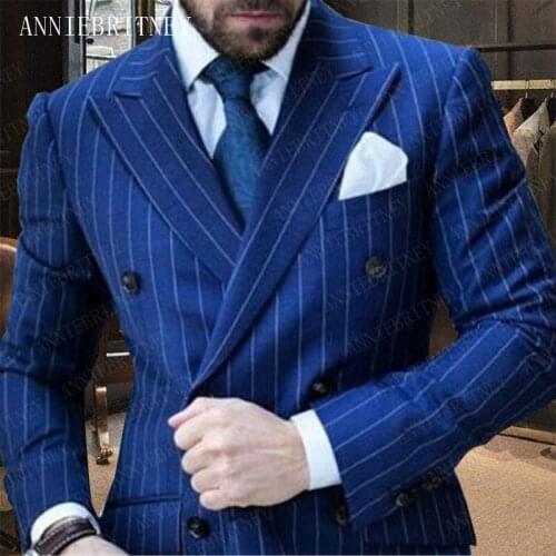 ANNIEBRITNEY Suits Men 2019 Stripe Mens Suits with Pants Set Slim Fit Formal Wedding Suit for Men Man Tuxedo Casual Blazer