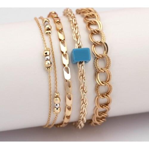 Blue Beaded 4'lü Kombin Bracelet Set