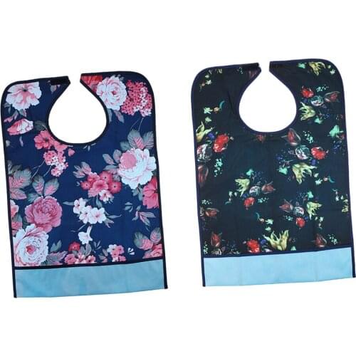 Pack of 2 Reusable Waterproof Eating Bib Adult Mealtime Clothing Protector Disability Dining Patient Aid Apron with Pocket