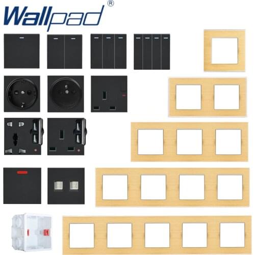 Wallpad S6 Series Push Button Switch and Wall Socket Free DIY Combination Light Switch Power Socket Gold Metal Frame DIY