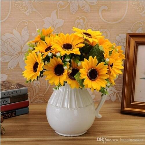 Delicated Artificial Sunflower Faux Beauty Fake Sun Flowers Silk Bouquet Home Garden Office Meeting Floral Decor Halloween Party