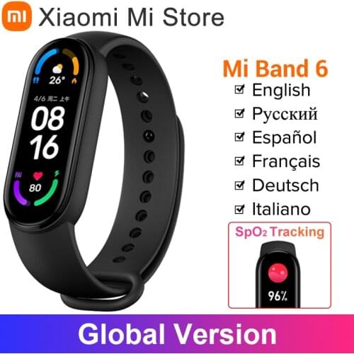 New Xiaomi Mi Band 6 Large Display Smart Bracelet Color AMOLED Screen Blood Oxygen Tracker Heart Rate Monitor Waterproof Band