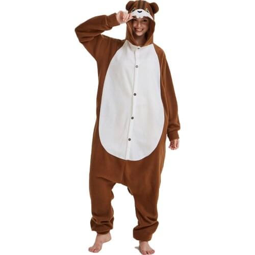 Unisex Squirrel Kigurumis Women Onesies Adult Winter Pajama Funny Jumpsuit Brown Polar Fleece Animal Overalls Halloween Suit