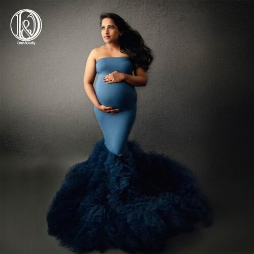Don&Judy Ruffled Bridal Maternity Dresses Sexy Puffy Bottom Custom Made Women Mermaid Party Dresses Prom Gowns for Photo Shoot