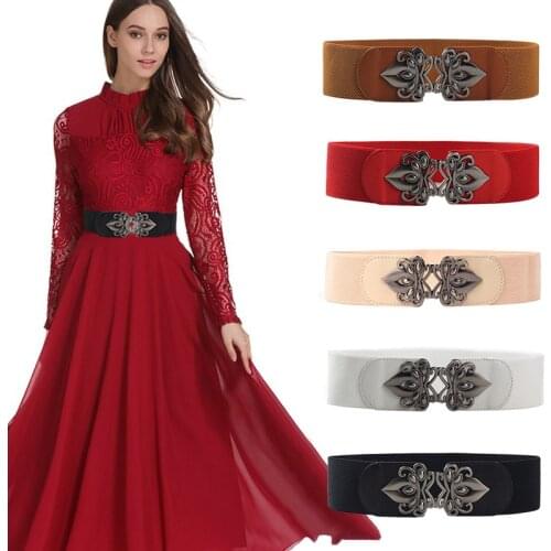 Women Elastic Wide Belt Vintage Leather Waist Belt Ladies Cummerbunds Clothes Accessories