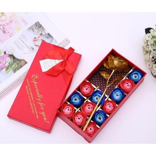 Romantic Rose Soap Flower With Imitate 24k Gold Rose Wedding Party Decoration Artificial Rose Decor Flower 12pcs/box SN1231