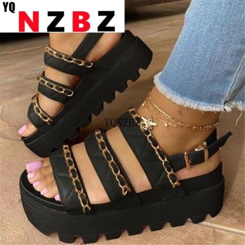 Plus Size 36-43 Womens Platform Summer Sandals Fashion Chain Wedges Heels Women Sandals Casual Party Lady Shoes Woman