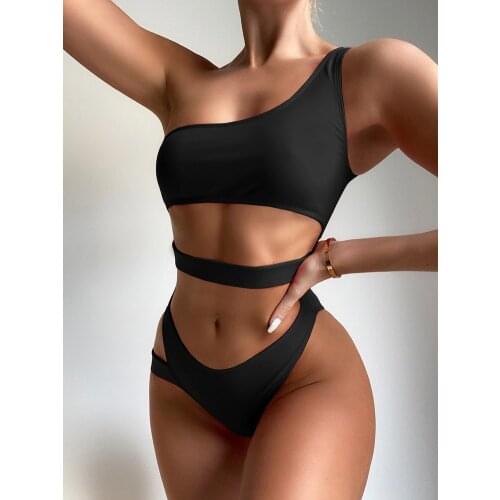 Sexy Solid Triangle Bikini Swimwear Women Strapless Bathing Suits One Piece Brazilian Swimsuit Women Beachwear Biquini Set