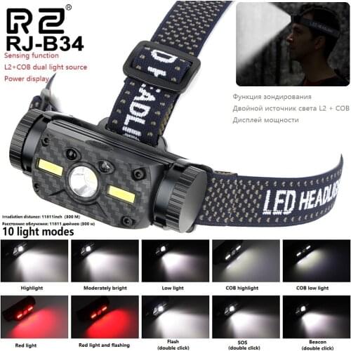 Sensor 10 Modes Headlamp Head Lamp Headlight COB Led with Usb Rechargeable Battery Working Light Camping Hiking Fishing Hunting