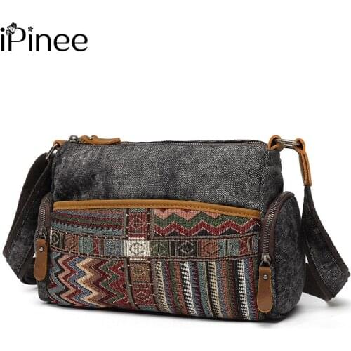IPinee Fashion National Pattern Canvas Messenger Satchel Bags Casual Portable Shoulder Bag Korean Trend Simple Pack For Women
