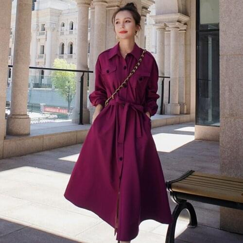 Spring Fall Clothes Women Fashion Elegant Korean Style Long Shirt Dress Lady Long Sleeve Loose Purple Green Bandage Dresses YQ22