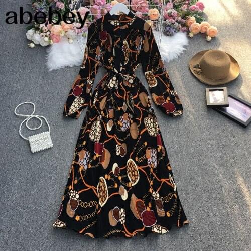 2021 New Spring Vintage stand collar Long Sleeve Dress high waist lace up waist single breasted mid-length A-line Pleated Dress