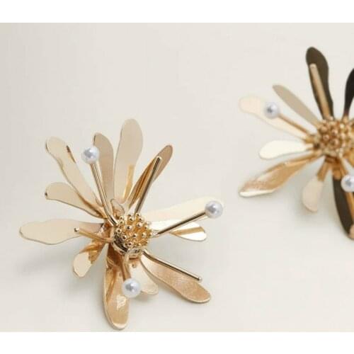 Vintage Double Layers Pearl Flower Earrings for Women Korean Gold Earrings Fashion Indian Jewelry Brincos Para As Mulheres boho