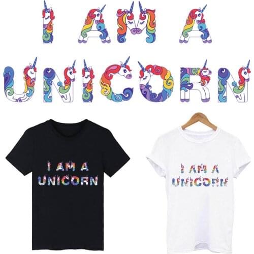 I AM A UNICORN Patch Colorful Thermo Stickers On Clothes DIY Iron On Transfers For Clothing Applique Sticker Transfer Patch