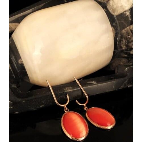 Dr Stone Natural Stone Women 'S Cat 'S Eye Stone Rose Gold Plated Earrings KRB 373144933
