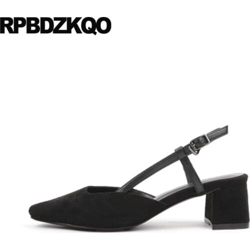 Medium Heels Square Toe Summer Elegant Size 4 34 Slingback Suede 2021 Chunky Designer Office Ladies Yellow Shoes Sandals Black