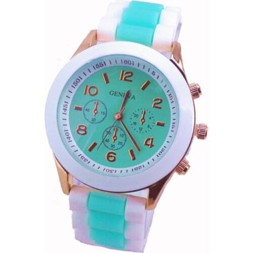 Top Women Geneva Watch duo color White Silicone fashion analog quartz wristwatches casual dress