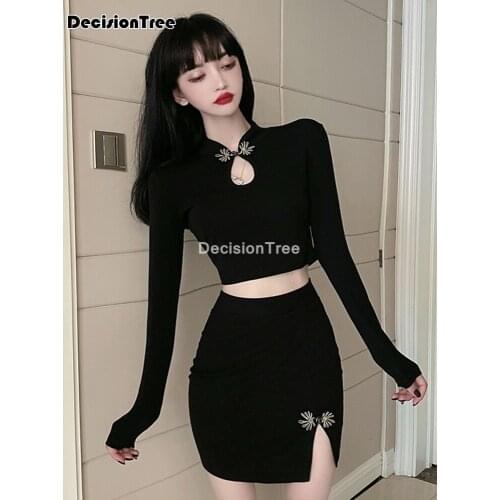 2021 chinese dress girls chinese style cheongsam top+skirt set retro qipao sexy women dress vintage outfits cheongsam dress