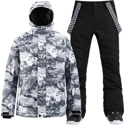 Winter Mens Windproof Waterproof Ski Suit Veneer Double Board Travel Warm Breathable Snow Jacket+trousers
