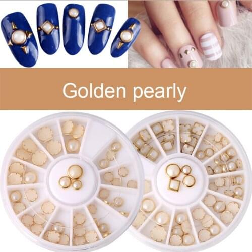 1 Box Beads Nail Art Decorations Metal Edge Glitter 3D Nails Tip Pearl Beads Wheel Charms DIY Manicure SANA889