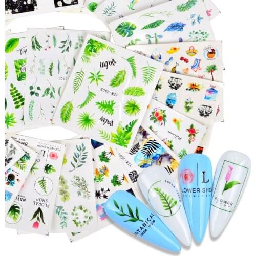 1 Sheet Colorful Flower Leaf Pattern Nail Art Stickers Slider Transfer Nail Stickers Decal Summer DIY Manicure Nail Decoration