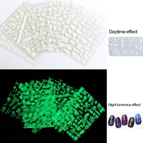 1pcs Luminous 3d Nail Art Stickers Pumpkin/Spider/Ghost/Text/Owl/bat Self Adhesive Halloween gift accessories Slider Tattoo