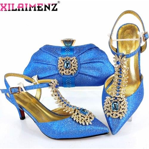 2020 Special Design Italian Women Shoes and Bag Set in Sky Blue Color High Quality New Crystal Pretty Women Shoes Matching Bag