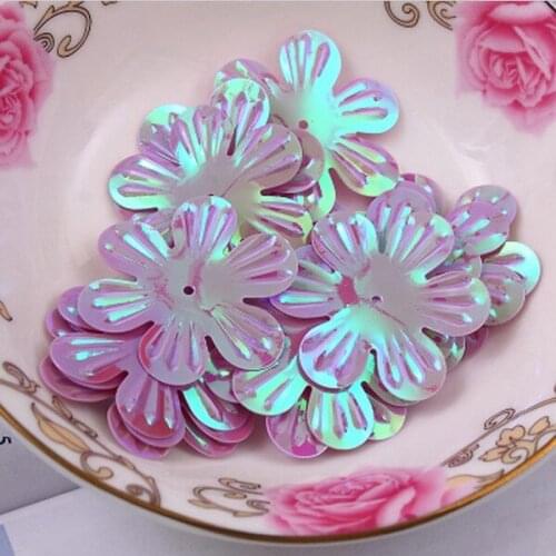 220pcs/lot 30mm Flower Sequins Six Petals With 1 Center Hole Clothing DIY Dress Accessory Sewing Materials Purple AB Confetti