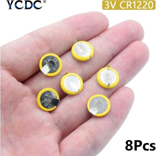 8Pcs Battery CR1220 3V 2 Tabs Coin Cell For Main Board Toy Electronic Scale mounting pins/tabs single use