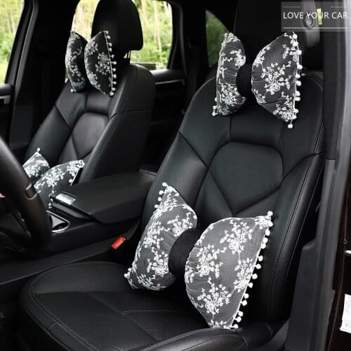 Car lace headrest lumbar support Car short plush neck pillow lumbar cushion Fashion car interior decoration products