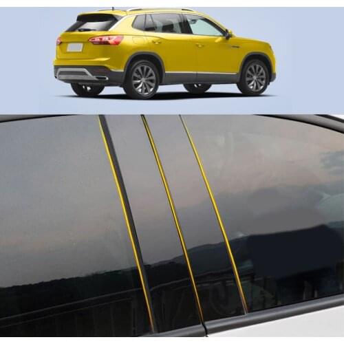 Car PC Material Pillar Post Cover Door Trim Window Piano Black Molding Sticker Plate 4pcs For Volkswagen VW Tayron 2019-2022