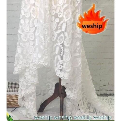White 3D flowers Net yarn fabric embroidery lace mesh fabric wedding dress cloth DIY garment accessories curtains
