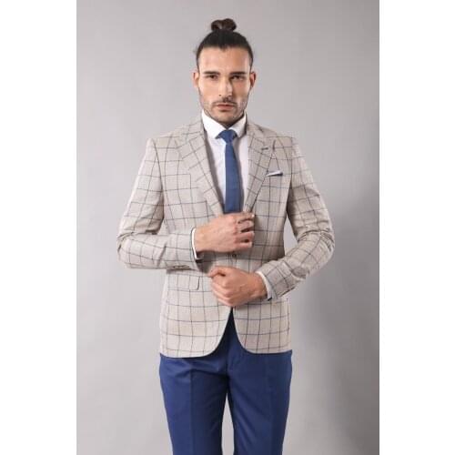Single Button Pointed Collar Beige Blazer