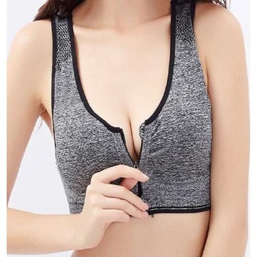 Fashion zipper wireless shockproof push up bra fittness hit color female underwear sexy vest brassiere front closure lingerie
